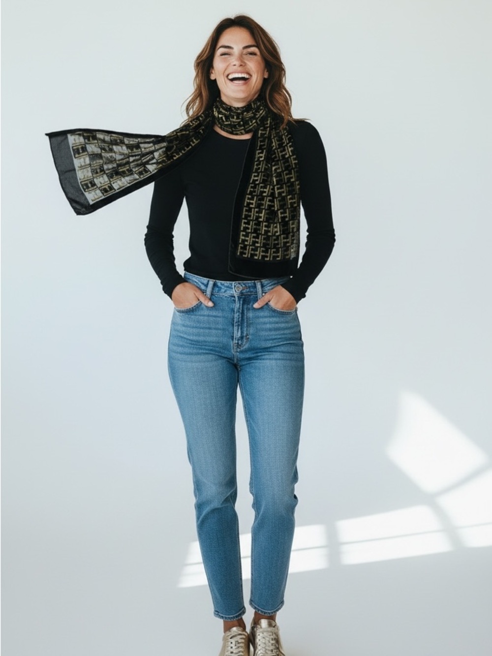 Fashion Black and Olive Patterned Velvet Slik Scarf